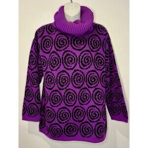 In Design Vintage Cowl Neck Sweater Oversized Purple Black Swirl Size S EUC!!